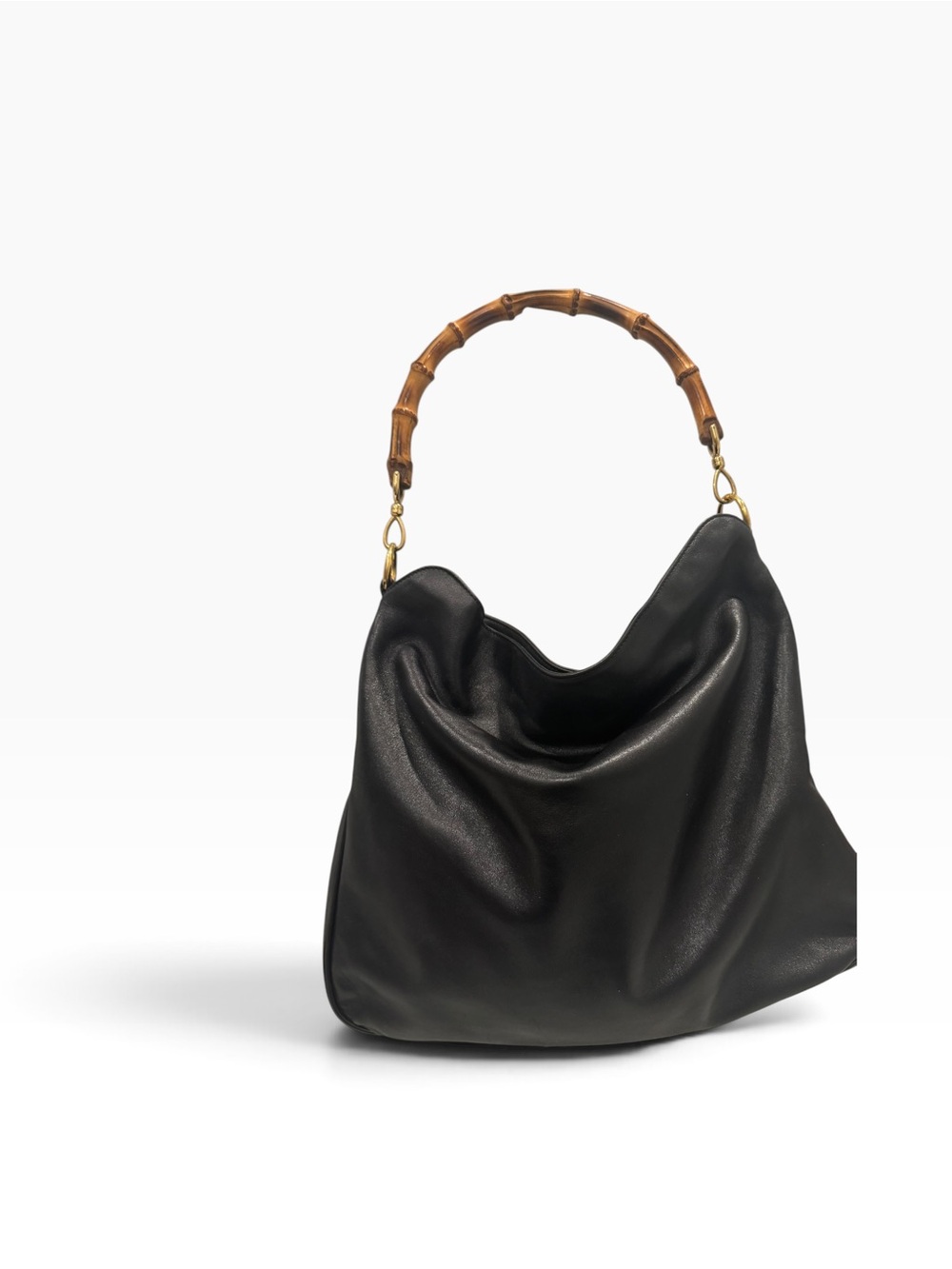 Vintage Gucci BLACK Bamboo Handle Leather Oversized Hobo Bag Bamboo 1947